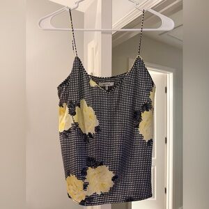 Ganni Black and Yellow Checkered Floral Silk Camisole